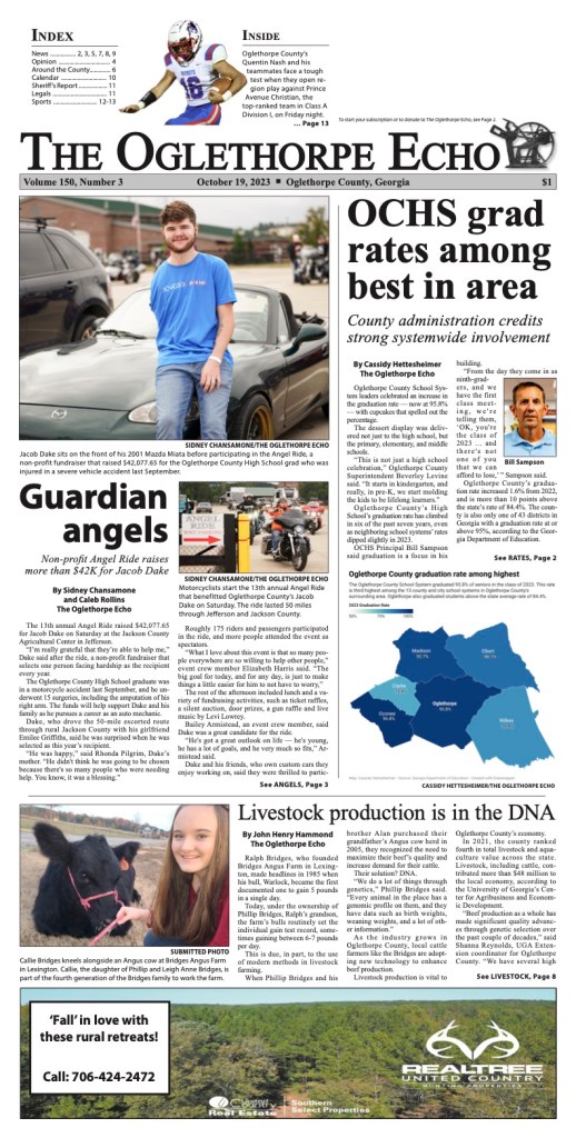 Front Cover of October 19, 2023 edition of The Oglethorpe Echo