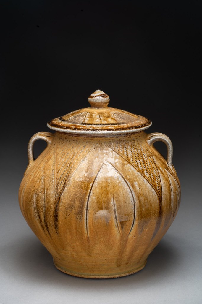 Lidded wood-fired jar with ash glaze